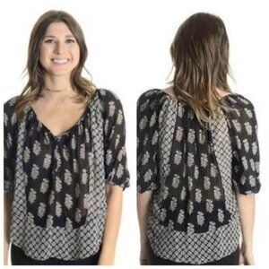 Joie Black Floral Cornelle Silk Button-Front Boho Blouse - Size S